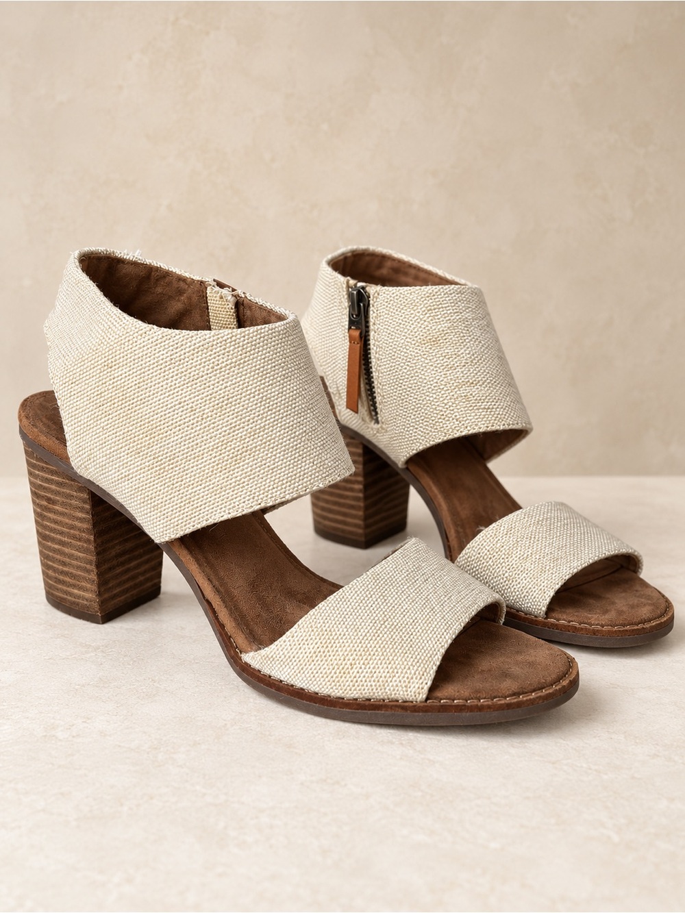 TOMS Majorca Linen Block Heel Sandals Size 9